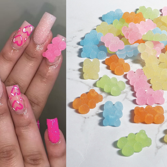 10pcs Cute Sugar Bear Nail Art Charms DIY Candy Color Acrylic